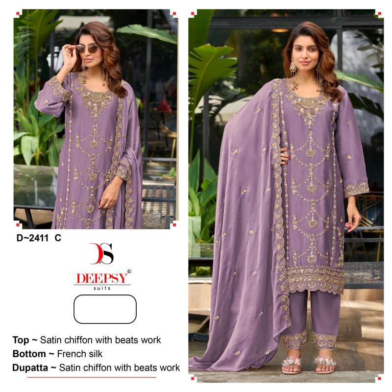 D 2411 A To D By Deepsy Satin Chiffon Pakistani Suits 